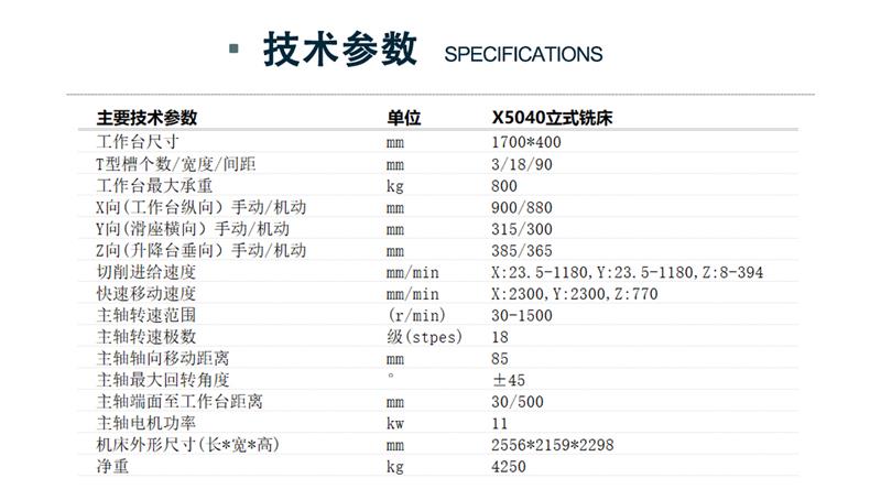 X5040立式升降台铣床设备技术参数