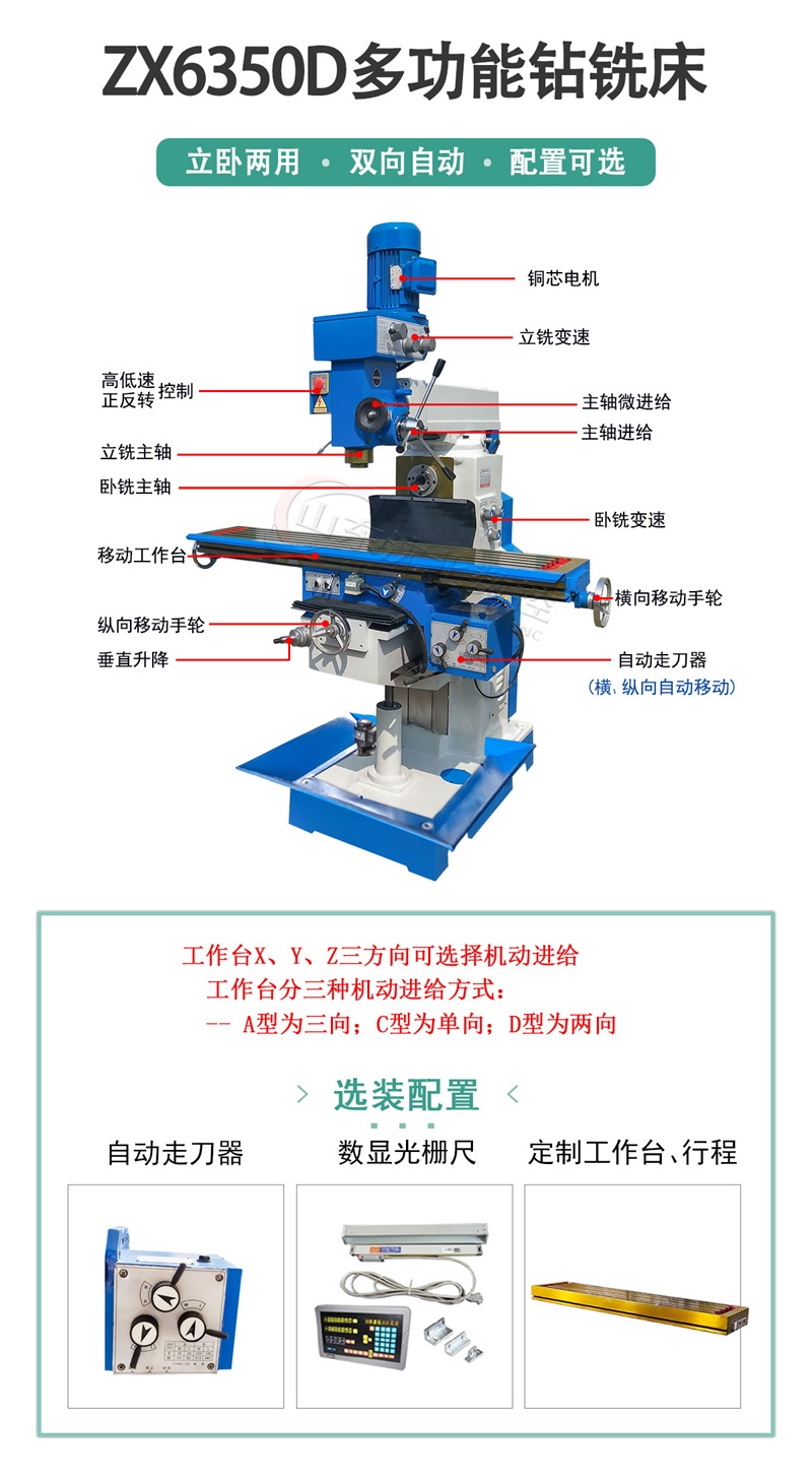 ZX6350D多功能钻床设备结构和配置